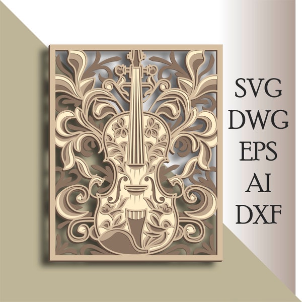 Violin multilayer SVG/ Violin cut file/ 3D layer/ Plywood cutting/ Paper cutting/ SVG file/ 3D mandala plywood