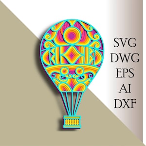 Air Balloon multilayer SVG/ Air Balloon cut file/ 3D layer/ Plywood cutting/ Paper cutting/ SVG file/ 3D mandala plywood