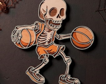 Skelett basket SVG Halloween laserskuren fil lager trä basketspelare Cricut digital nedladdning