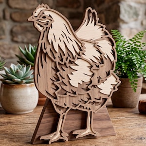 Chicken multilayer SVG. Laser cut file. Layer construction. Plywood cutting. CNC. Mandala