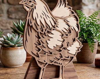 Chicken multilayer SVG. Laser cut file. Layer construction. Plywood cutting. CNC. Mandala