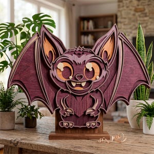 Chauve-souris multicouche SVG. Fichier découpé au laser. Construction en couches. Découpe de contreplaqué. Commande numérique par ordinateur. Contreplaqué mandala