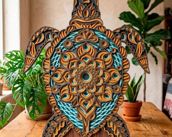 Turtle multilayer SVG. Laser cut file. Layer construction. Plywood cutting. CNC. Mandala plywood