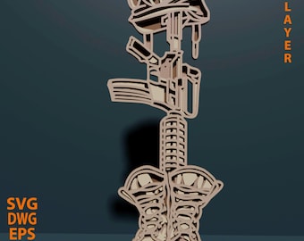 Army multilayer SVG. Laser cutting file. Layer construction. Plywood cut. CNC. Mandala