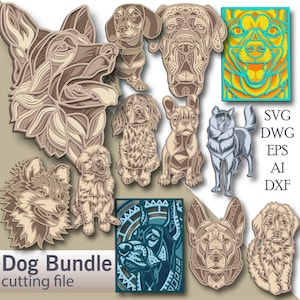 Dog Bundle Multilayer Svg/ Dog Bundle laser cut file/ 3D layer/ Plywood cutting/ Paper cutting/ Svg file/ 3D mandala plywood