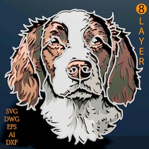 Springer Spaniel Inglés multicapa SVG. Archivo cortado a láser. Construcción en capas. Corte en contrachapado. CNC. Mandala.