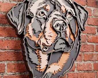 Rottweiler multilayer SVG. Laser cut file. Layer construction. Plywood cutting. CNC. Mandala plywood