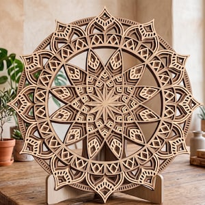 Mandala meerlaagse SVG. Lasergesneden bestand. Laagconstructie. Multiplex snijden. CNC-gestuurd.