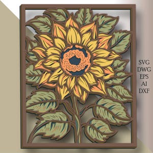 Girasole 3D Multistrato SVG/File di taglio laser Girasole/Strato 3D/Taglio compensato/Taglio carta/File SVG/Mandala 3D compensato