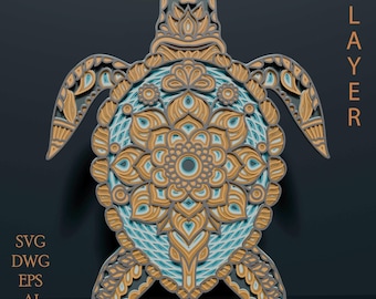 3D Mandala Turtle SVG: Multilayer Laser Cut File (Digital Download)