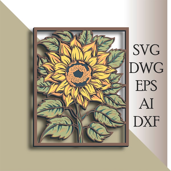 Sunflower 3D multilayer SVG/ Sunflower Zentangle cut file/ 3D layer/ Plywood cutting/ Paper cutting/ SVG file/ 3D mandala plywood