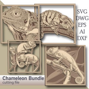 Chameleon Bundle multilayer Svg/ Chameleon Bundle cut file/ 3D layer/ Plywood cutting/ Paper cutting/ Svg file/ 3D mandala plywood