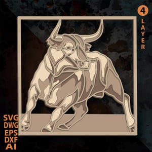 Bull multilayer SVG. Laser cut file. Layer construction. Plywood cutting. CNC. Mandala plywood