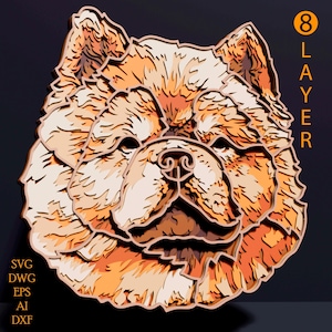 Chow Chow multilayer SVG. Laser cut file. Layer construction. Plywood cutting. CNC. Mandala