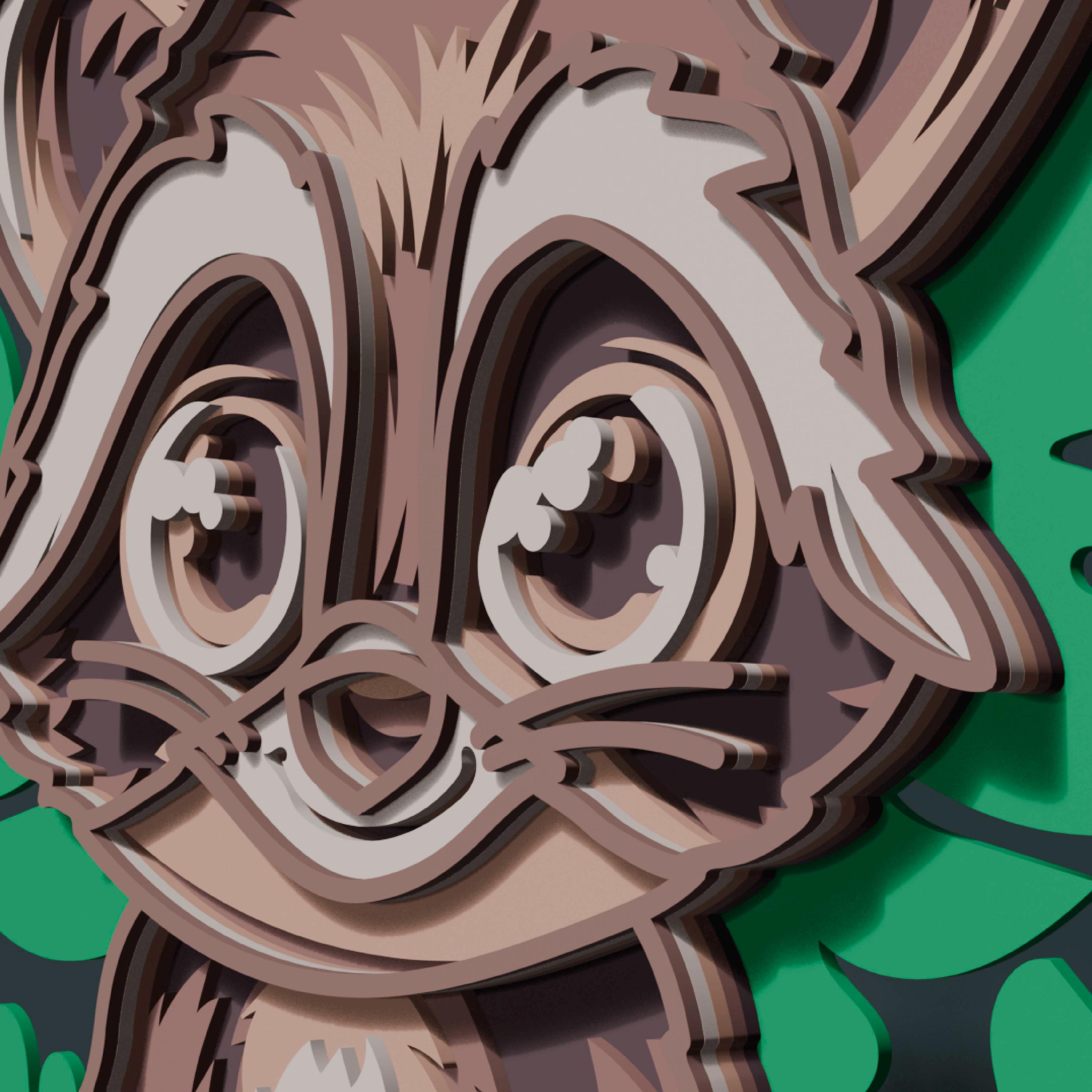 Raccoon Multilayer SVG. Laser Cut File. Layer Construction