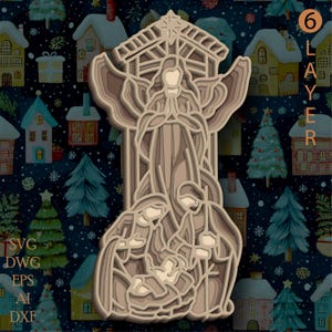 Nativity Scene multilayer SVG. Laser cut file. Layer construction. Plywood cutting. CNC. Mandala plywood