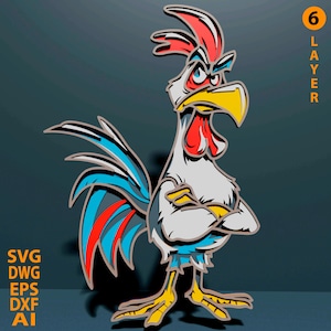 Rooster multilayer SVG. Laser cut file. Layer construction. Plywood cutting. CNC. Mandala plywood