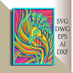 SVG multicouche paon/ Fichier découpé paon/ Couche 3D/ Découpe de contreplaqué/ Découpe de papier/ Fichier SVG/ Contreplaqué mandala 3D