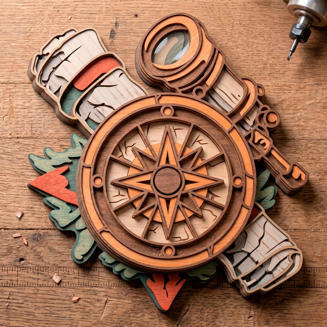 Compass Layered Svg Compass Multilayer SVG. Laser Cut File. Layer Construction. Plywood ...