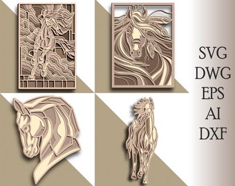Horse Bundle multilayer SVG/ Horse Bundle cut file/ 3D layer/ Plywood cutting/ Paper cutting/ SVG file/ 3D mandala plywood