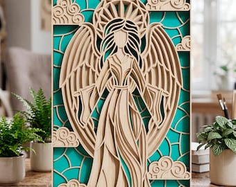 Angel multilayer SVG. Laser cut file. 3D Layer construction. Plywood cutting. CNC. Mandala plywood