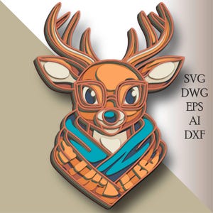 Christmas Deer Multilayer SVG/ Christmas Deer laser cut file/ 3D layer/ Plywood cutting/ Paper cutting/ SVG file/ 3D mandala plywood