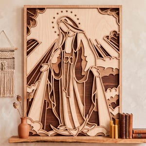 Virgin Mary multilayer SVG. Laser cut file. Layer construction. Plywood cutting. CNC. Mandala plywood