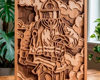 Firefighter multilayer SVG. Laser cut file. Layer construction. Plywood cutting. CNC. Mandala plywood