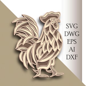 Rooster multilayer SVG/ Rooster cut file/ 3D layer/ Plywood cutting/ Paper cutting/ SVG file/ 3D mandala plywood