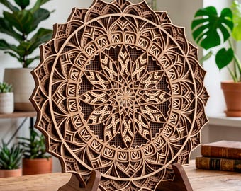 Mandala multilayer SVG. Laser cut file. Layer construction. Plywood cutting. CNC.