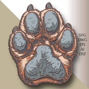 Svg chien multicouche patte de chien/chien/fichier de coupe 3D/calque 3D/découpe de contreplaqué/découpe de papier/fichier SVG/contreplaqué de mandala 3D
