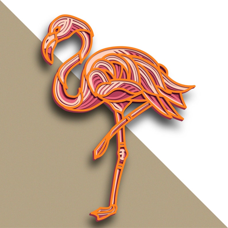 Flamingo multilayer SVG/ Flamingo cut file/ 3D layer/ Plywood cutting/ Paper cutting/ SVG file/ 3D mandala plywood 画像 3