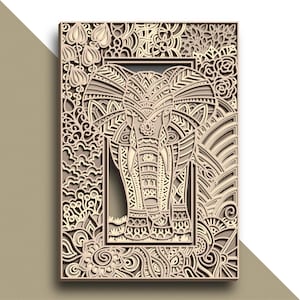 Elephant multilayer SVG. Laser cut file. Layer construction. Plywood cutting. CNC. Mandala plywood