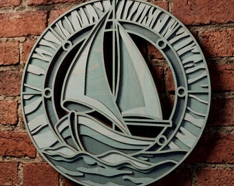 3D Ship multilayer SVG. Laser cut file. Layer construction. Plywood cutting. CNC. Mandala plywood