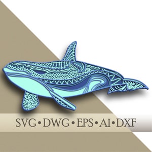 Whale multilayer SVG/ Whale cut file/ 3D layer/ Plywood cutting/ Paper cutting/ SVG file/ 3D mandala plywood