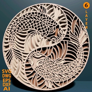 Yin Yang multilayer SVG. Laser cut file. Layer construction. Plywood cutting. CNC. Mandala plywood