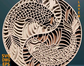 Yin Yang multilayer SVG. Laser cut file. Layer construction. Plywood cutting. CNC. Mandala plywood
