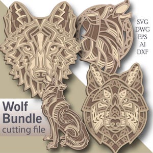 Wolf Bundle multilayer Svg/ Wolf Bundle laser cut file/ 3D layer/ Plywood cutting/ Paper cutting/ Svg file/ 3D mandala plywood