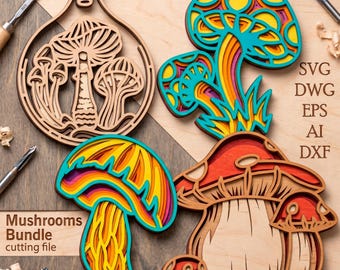 Mushrooms Bundles Multilayer Svg/ Mushrooms Bundles laser cut file/ 3D layer/ Plywood cutting/ Paper cutting/ Svg file/ 3D mandala plywood