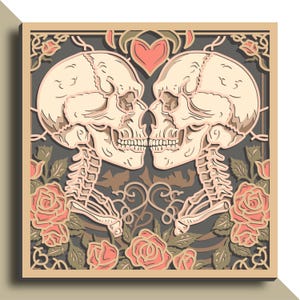 Skull Love multilayer SVG. Laser Cuting file. 3D layer. Plywood cut. Vector file. mandala