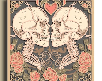 Skull Love multilayer SVG. Laser Cuting file. 3D layer. Plywood cut. Vector file. mandala
