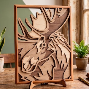 Moose multilayer SVG. Laser cut file. Layer construction. Plywood cutting. CNC. Mandala plywood