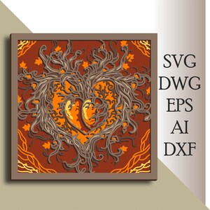 Coeur arbre de vie multicouche SVG/ Coeur coupé fichier/ Couche 3D/ Découpe de contreplaqué/ Découpe de papier/ Fichier SVG/ Contreplaqué mandala 3D