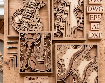 Guitar Bundle multilayer Svg/ Guitar Bundle cut file/ 3D layer/ Plywood cutting/ Paper cutting/ Svg file/ Music svg