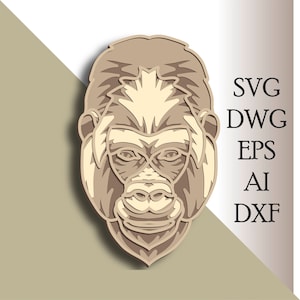 Gorilla multilayer SVG/ Gorilla cut file/ 3D layer/ Plywood cutting/ Paper cutting/ SVG file/ 3D mandala plywood