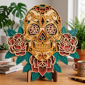 Zuckerschädel mehrschichtig SVG. Laser cut Datei. Lagenbau. Sperrholzzuschnitt. CNC. Mandala