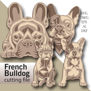 Bulldog francese Bundle multistrato Svg/ File di taglio bulldog francese/ Strato 3D/ Taglio compensato/ Taglio carta/ File Svg/ Compensato mandala 3D
