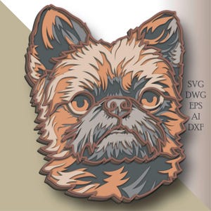 "Brüssel Griffon Hund Hund - 3D Schnittdatei / Sperrholzdatei / Papierschnitt / 3D Mandala Sperrholz / Sperrholz).