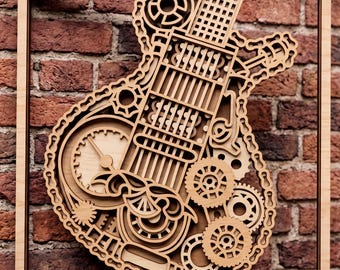 Guitar multilayer SVG. Laser cutting file. CNC. Layered construction. Mandala musical instrument