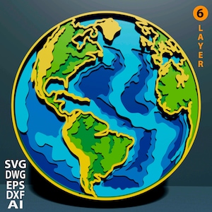 Weltkarte multilayer SVG. Laser cut Datei. Lagenbau. Sperrholzzuschnitt. CNC. Mandala